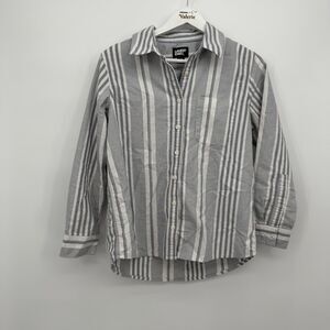 Lands End Grey & White Striped Button Up Top Size Small (6-8) Cotton Casual